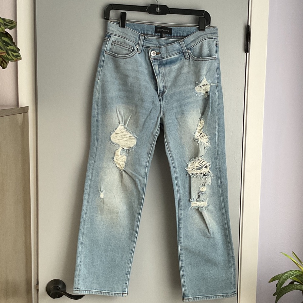 Light Blue Distressed Straight Leg Jeans